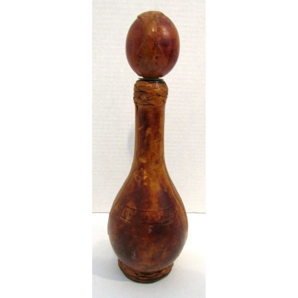 Wine Decanter Vintage Italian Brown Leather Bottle Stopper Orig Tag Italy Vino